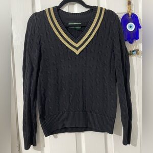 LRL Lauren Active Ralph Lauren Sweater V Neck Size Medium 100% Cotton Black Gold
